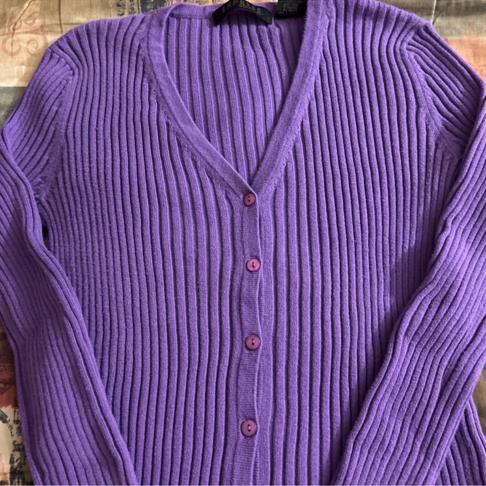 Express Purple Ribbed Cardigan - Picture 5 of 9